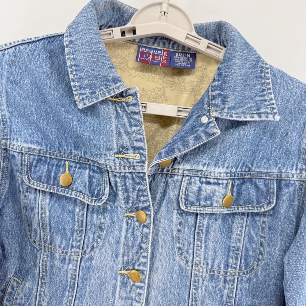 VTG A&E American Eagle Group Denim Jacket Blue Jean Toile Lined Medium Casual